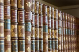 una fila di libri su uno scaffale in una biblioteca di La Bastide de Saint Martin a Saint-Martin-de-Ré