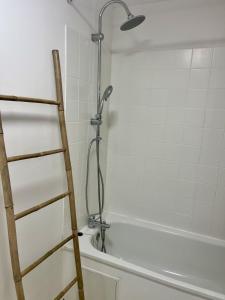 eine Dusche mit Leiter neben einer Badewanne in der Unterkunft L'écrin Lensois - 57 m2 - 6 personnes - parking in Lens + 11 Fotos