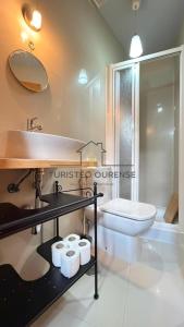 a bathroom with a sink and a toilet and a tub at Calpurnia Casco Viejo in Ourense +13 photos