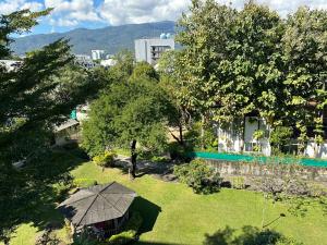 an overhead view of a garden with an umbrella at Modern Condo in Nimman 501 in Chiang Mai
