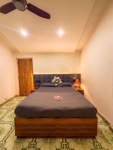 ein Schlafzimmer mit Bett und Deckenventilator in der Unterkunft Traverse Homes Palolem in Canacona