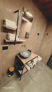 een badkamer met een wastafel en een spiegel bij La Corte del Glicine in Villa di Tirano +32 foto's