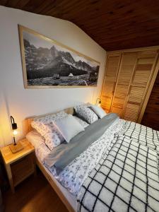 una camera da letto con un letto e un quadro sul muro di Apartament "Na Górskim Szlaku" Rabka-Zdrój a Rabka-Zdrój