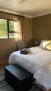 une chambre avec un lit blanc avec une fenêtre dans l'établissement Houtbosch Farm Stay, à George