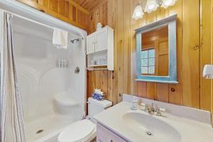 een badkamer met toilet, douche en wastafel bij Chimney Hill Retreat in Wilmington +10 foto's