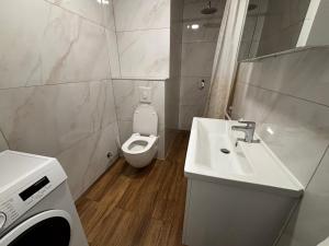 ein kleines Badezimmer mit Toilette und Waschbecken in der Unterkunft Apartment Viewpoint in Posušje