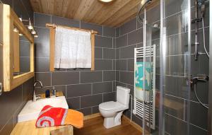 a bathroom with a toilet and a shower at Odalys Chalet La Muzelle in Les Deux Alpes