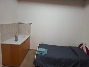 a bedroom with a bed and a sink at Simou Apartment in Simou