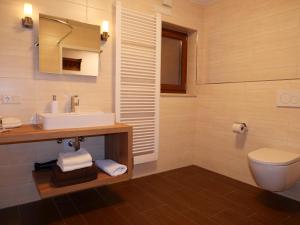 een badkamer met een wastafel en een toilet bij Landhaus Meine Auszeit in Bodenmais