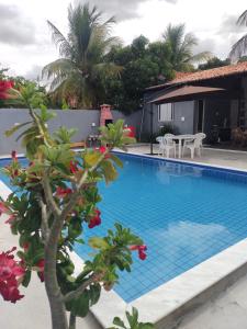 a swimming pool in front of a house at casa de temporada em Piranhas ótimo lugar e conforto lila in Piranhas