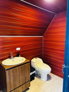 a bathroom with a toilet and a sink at Cabaña El Encanto in El Porvenir