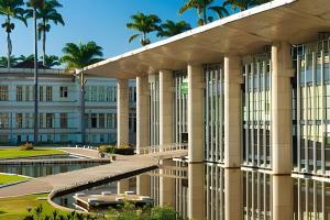 ein großes Gebäude mit Palmen im Hintergrund in der Unterkunft Village in Viçosa