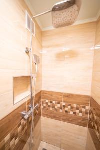 un bagno con doccia con porta in vetro di Comfort 14 Stylish City Apartment a Miskolc Altre 10 foto