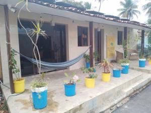 een groep potplanten op de trappen van een huis bij Almar Maragogi in Maragogi