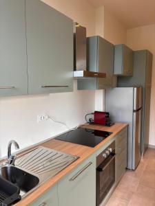 une cuisine avec un évier et un réfrigérateur dans l'établissement Villa Pieri appartamento rosso, à Fauglia