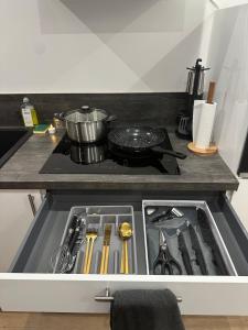 Køkken eller tekøkken på Jacuzzi Privé & Cinéma - Suite Romantique