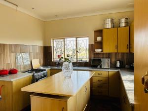 a kitchen with a vase of flowers on a counter at Bird & Bed Farmhouse in Brits