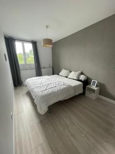 a bedroom with a large bed and a window at Chambre meublée avec dressing dans un grand appartement tout équipé au pied du tram cher habitant in Lormont