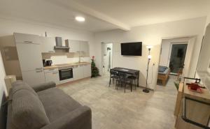 een woonkamer met een bank en een tafel bij Apart Schwalbennest in Imst