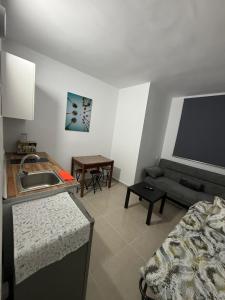 a kitchen and living room with a sink and a couch at La posada del sur in San Bartolomé de Tirajana
