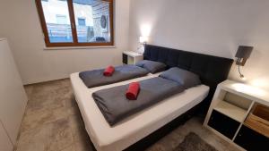 een bank met twee kussens erop in een kamer bij Alpine Hideaway in Arzl im Pitztal