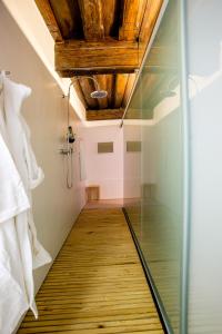 a glass corridor with a shower and a ceiling at FishSquare in Ljubljana