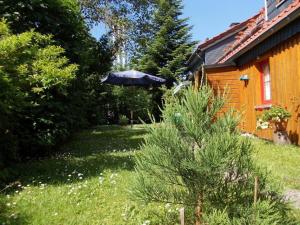 an umbrella in a yard next to a house at Holiday Home Sequoia by Interhome in Hahnenklee-Bockswiese