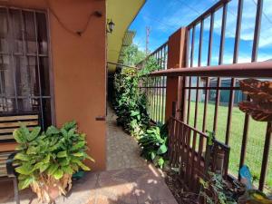 a porch of a house with plants on it at Apartamento completo cerca del Aeropuerto y Parque Viva 5 personas in Guácima
