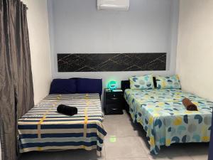 AstoriaEvolution Home的一间卧室设有两张床和床头柜