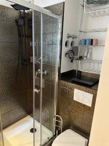 una cabina doccia con un WC in un bagno di Relax 2 a Goslar Altre 49 foto