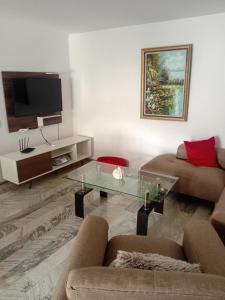 een woonkamer met een bank en een glazen tafel bij peninsula fontemar in Punta del Este