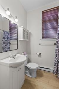 een witte badkamer met een toilet en een wastafel bij Charming 2BR Wi-Fi Off-Street Parking in St. John's