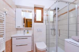 a bathroom with a shower and a toilet and a sink at Apartments with a parking space Mali Losinj (Losinj) - 376 in Mali Lošinj +34 photos
