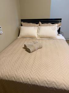 a bed with a pillow on top of it at Apart Centro CDE in Ciudad del Este