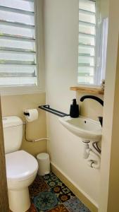 a bathroom with a toilet and a sink at Mozaïka - Le cocon tropical in Pointe-à-Pitre