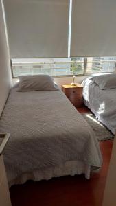 een slaapkamer met een groot bed en een raam bij Departamento Centro de Viña in Viña del Mar +12 foto's