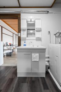 ein weißes Badezimmer mit Waschbecken und Toilette in der Unterkunft KING DEER - Vacation STAY 67718v in Higashikawa