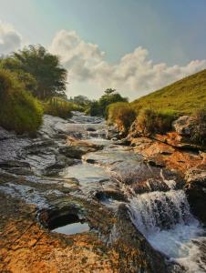 a river with rocks and waterfalls at Cabaña Campestre - La Gloria in Guadalupe