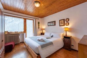 een slaapkamer met een groot bed en een raam bij Residence Dolonne - Happy Rentals in Courmayeur