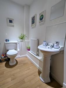 een badkamer met een wit toilet en een wastafel bij Loxley View Guest House in Hillsborough +5 foto's