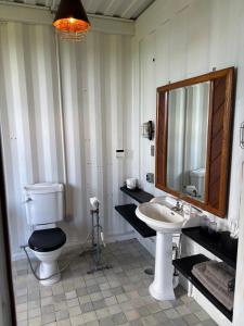 a bathroom with a sink and a toilet and a mirror at Container Suite 75 in Nago +52 photos
