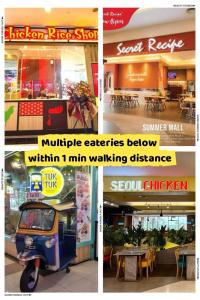 een collage van vier foto's van een restaurant bij Make Memories Escape 2BR Summer Mall Kota Samarahan in Kota Samarahan