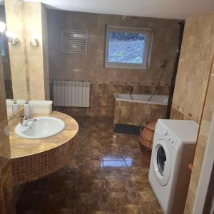 een badkamer met wastafel en wasmachine bij Agroturystyka u Janosika in Bozkow
