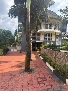 a palm tree in front of a house at Garden house in Kajansi