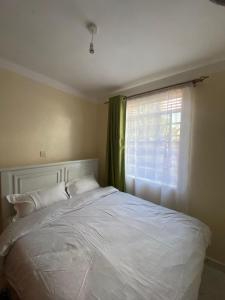 a bedroom with a white bed and a window at Pazurihome in Embu