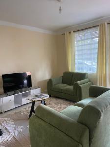 a living room with two couches and a tv at Pazurihome in Embu