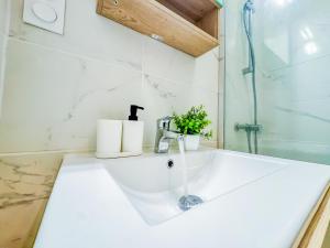 a bathroom with a sink and a shower at Appartement lumineux à Royat in Royat +5 photos