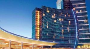 a tall building with lights on the side of it at Blue Chip Casino Hotel Spa in Michigan City