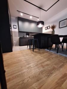 une pièce avec une table et des chaises et une cuisine dans l'établissement Brooklyn88 Apartment, à Niš