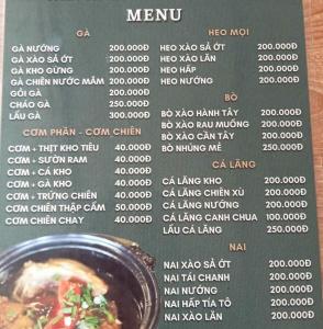 a menu of the food court at Nest Homestay in Cat Tien +19 photos